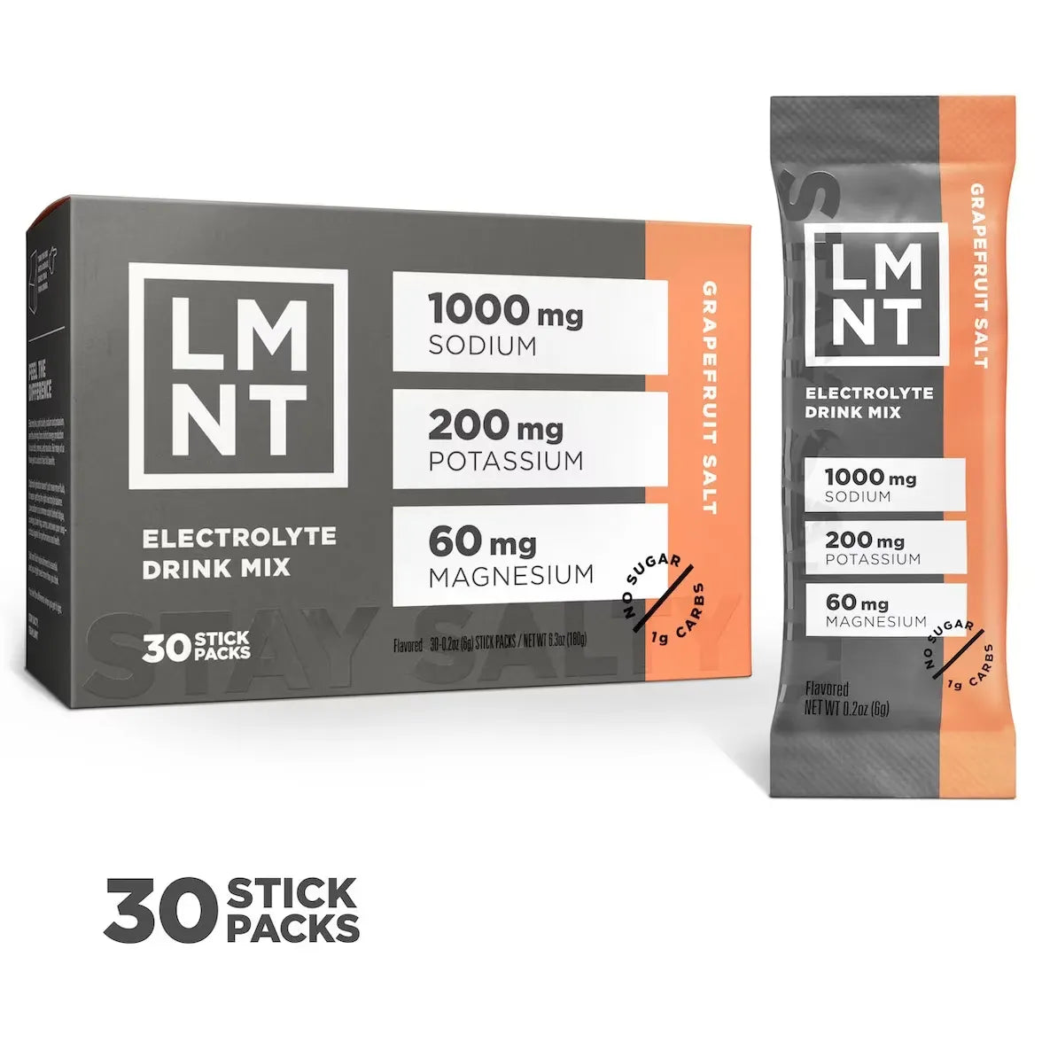 LMNT Zero Sugar Electrolytes - Grapefruit Salt | Drink Mix | 30 Count
